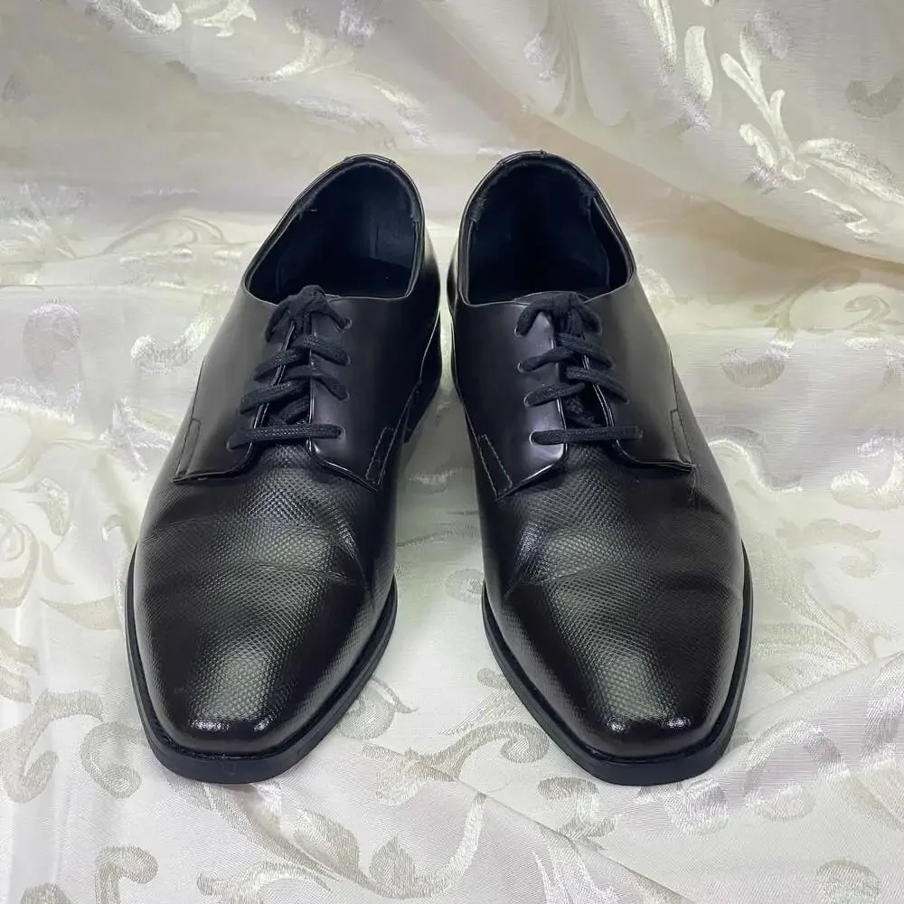 Calvin Klein Mens Ramses Black Textured Leather Oxford Dress Shoes Size 8